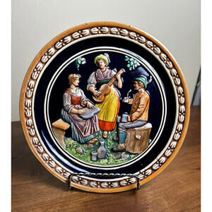 German Relief Wall Plate with Folk Music Scene 9" (Villeroy & Boch-Style)